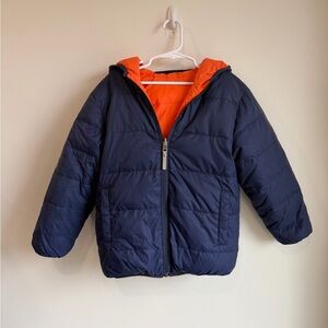 Hanna Andersson Kids Navy and Orange EUC Reversible Puffer Jacket